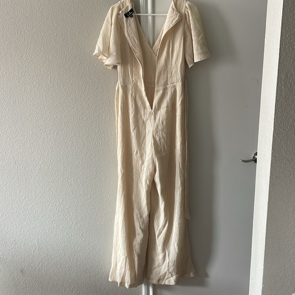 Lulu’s Heart's Desire Cream Flutter Sleeve Surplice Wide-Leg Jumpsuit - Picture 7 of 7